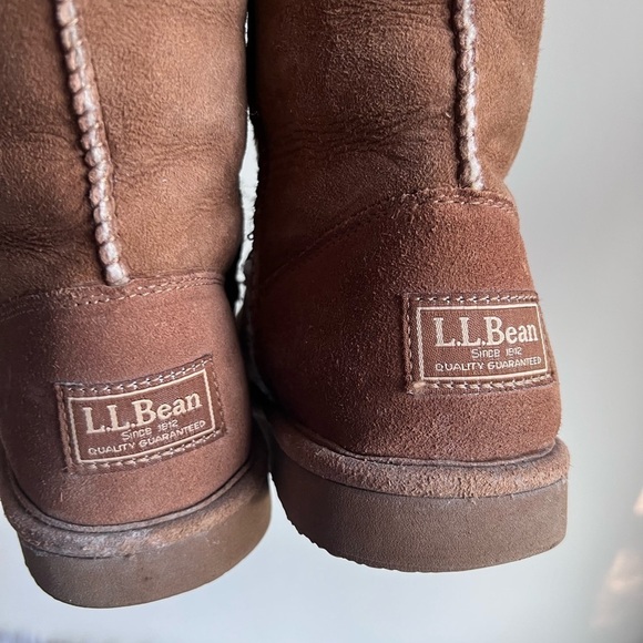 LL Beans brown leather fur lined boots shoes size 6M - Picture 3 of 14